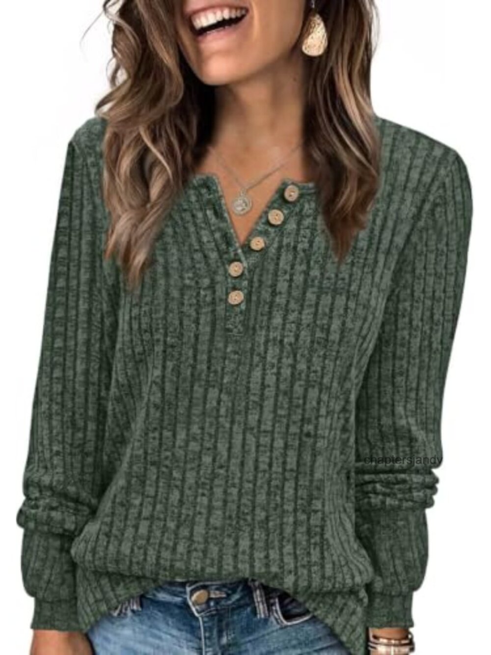 Womens Lightweight Button Front Henley Sweater Long Sleeve Tunic Top